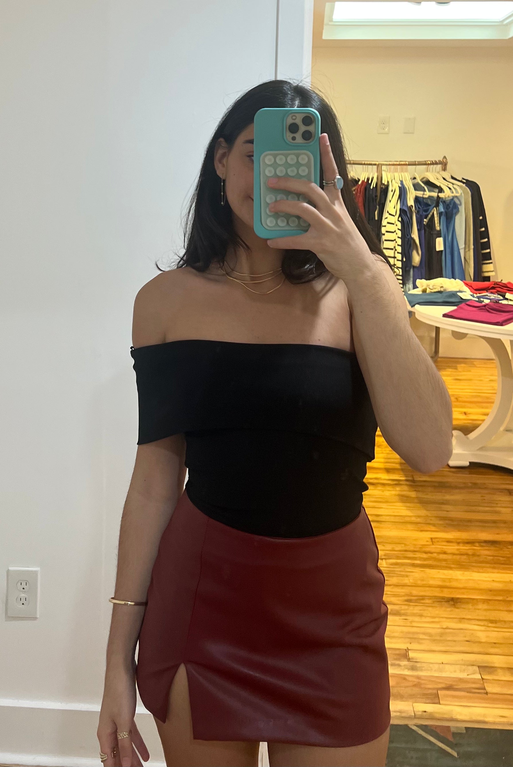 Red Leather Mini Skirt