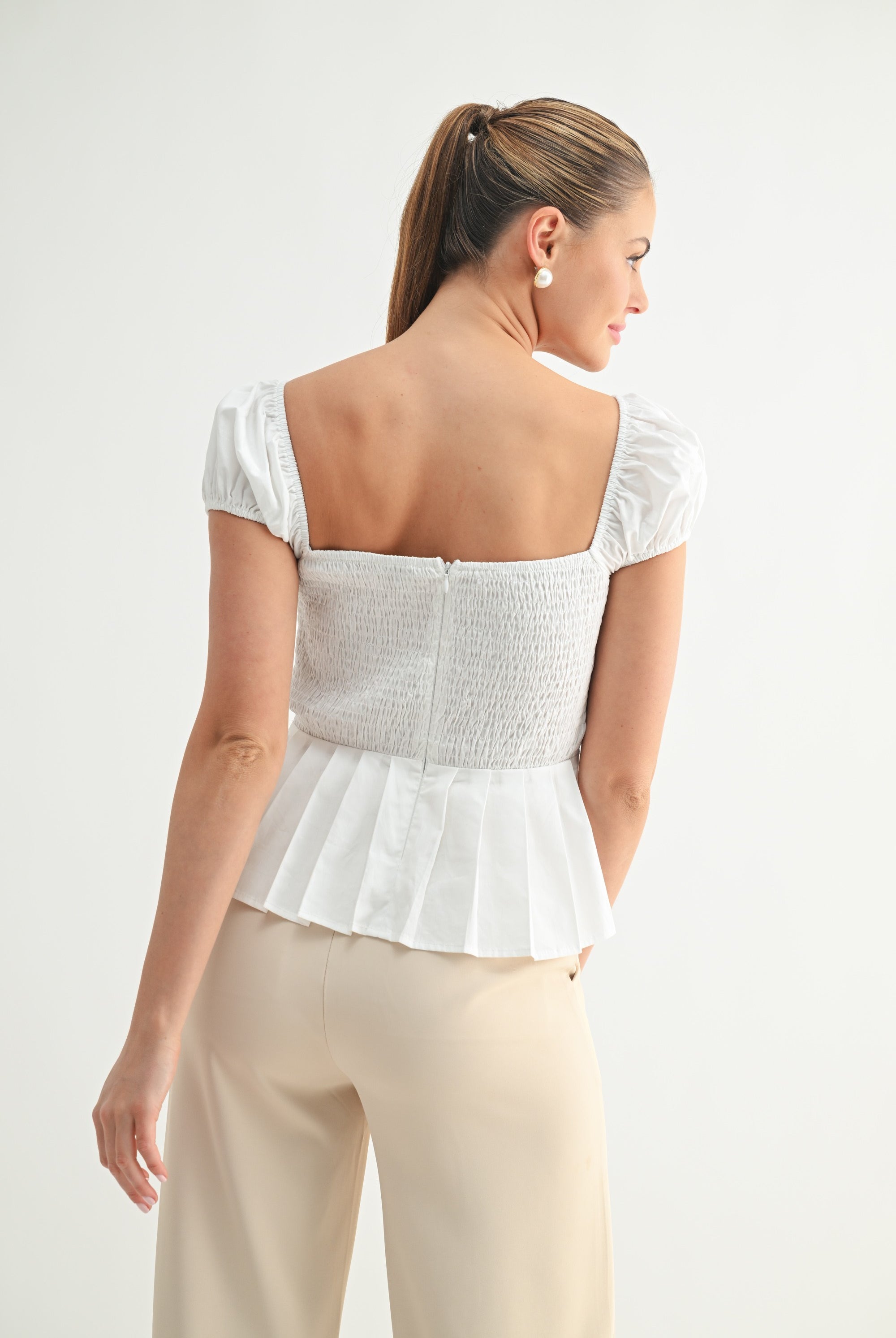 Katherine White Peplum Corset Top Back View