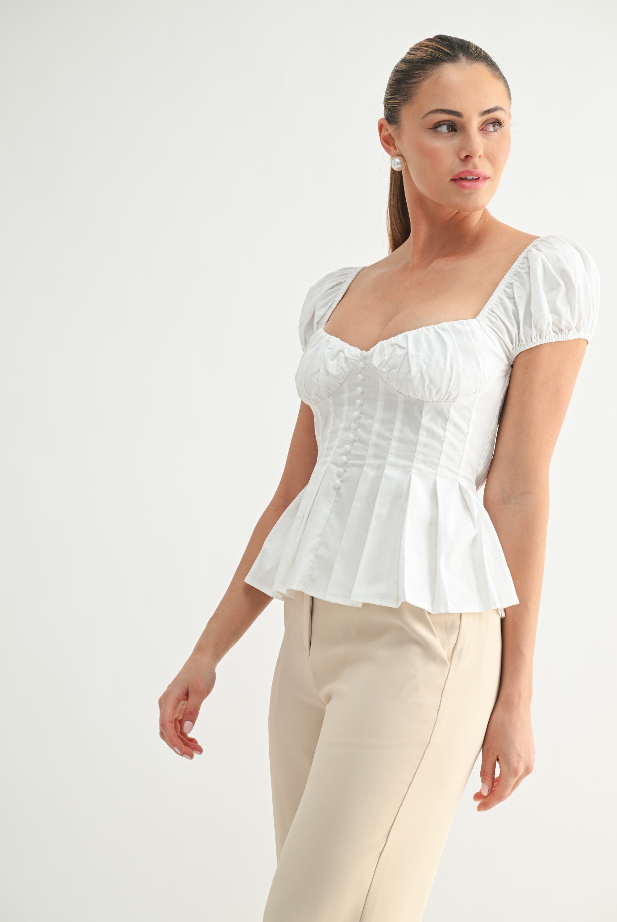 Side view of structured Katherine corset top white