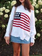 USA White Crochet Flag Sweater - Detailed View
