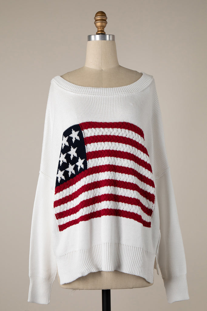 White Oversized Flag Sweater