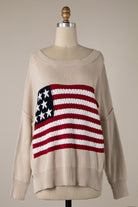 Beige American Flag Sweater - boutique women's clothes