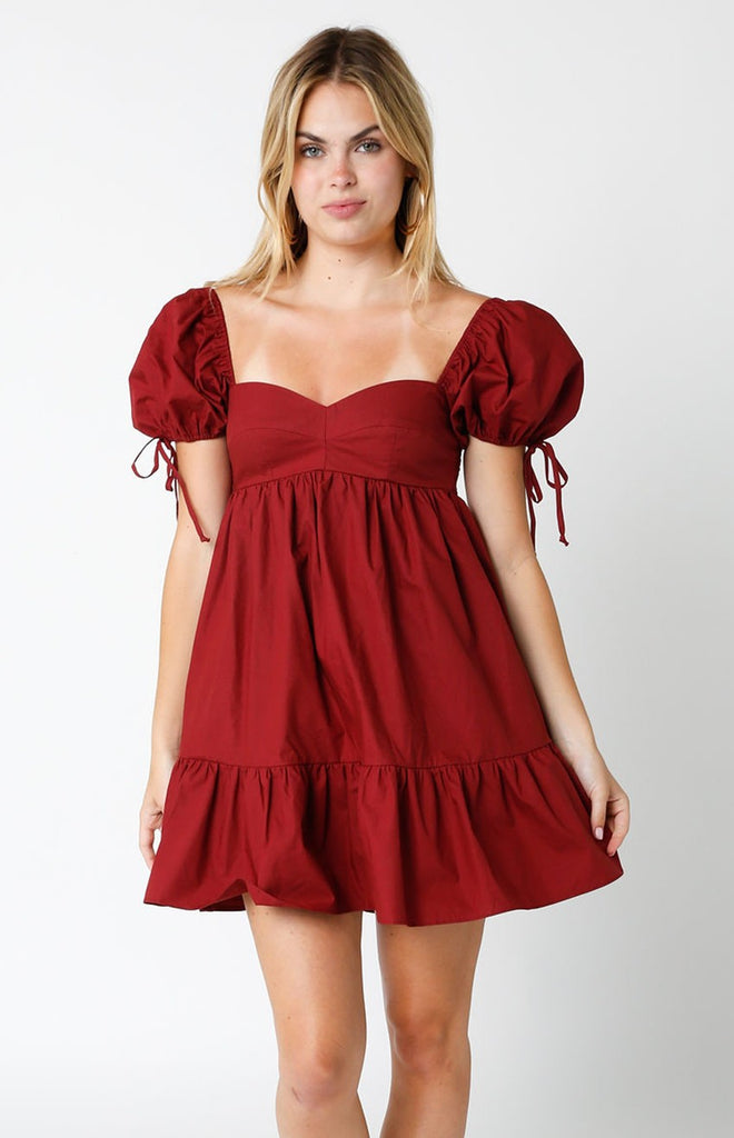 Berry Red Puff Sleeve Dress