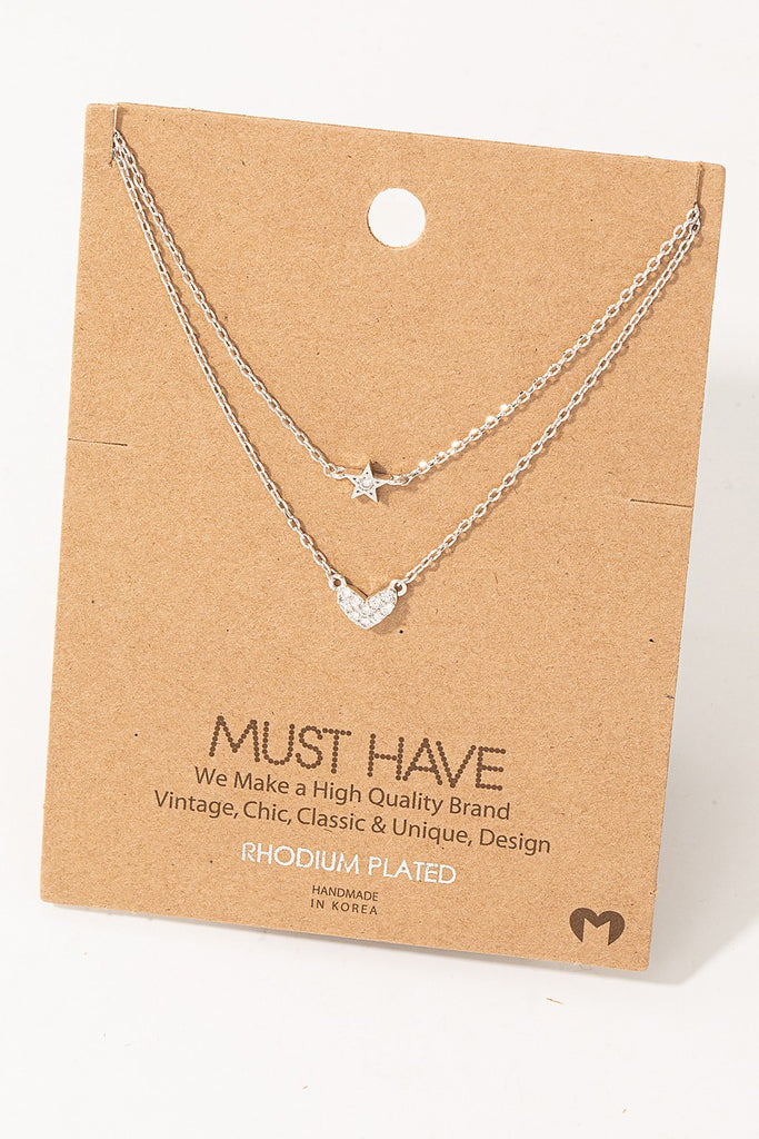 Pave Heart and Star Necklace
