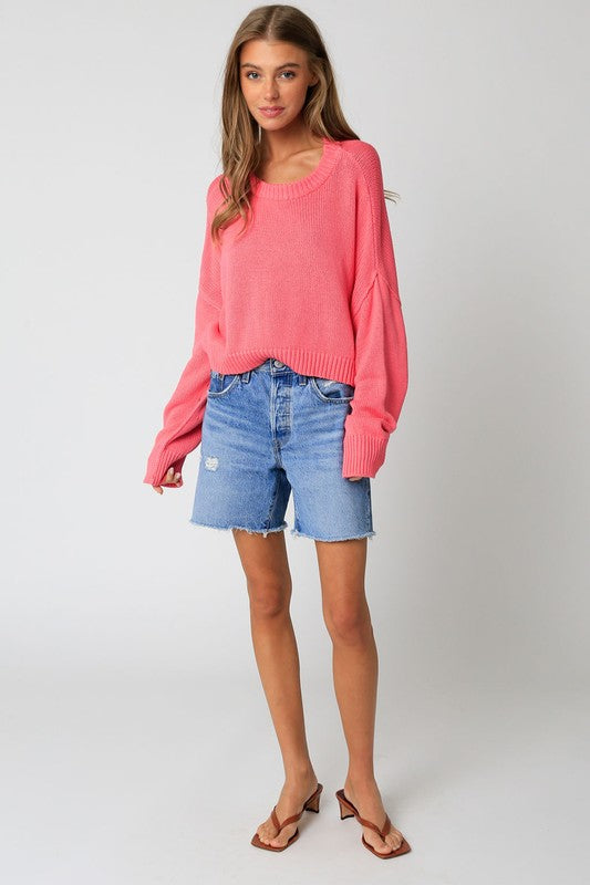 Pink Oversized Cropped Sweater
