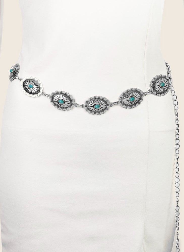 Turquoise and Silver Chain Belt