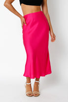 Hot Pink Satin Midi Skirt