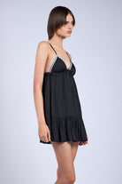 Date Night Dresses - The Annie Black Babydoll Dress ribbon lace trim dress styled for date night.