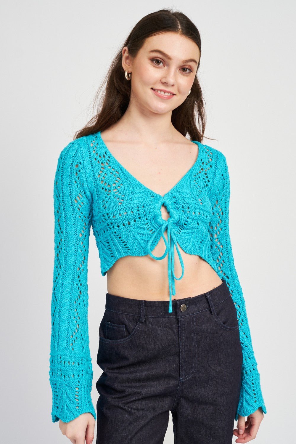 Betty Blue Crochet Bell Sleeve Sweater