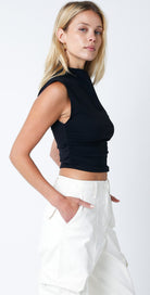  Black Mock Neck Crop Top