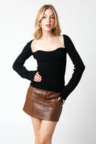 Black Sweetheart Neckline Long Sleeve Sweater