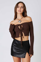  Brown Ribbed Knit Top