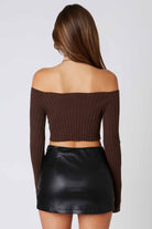 Brown Ribbed Knit Top  - Back