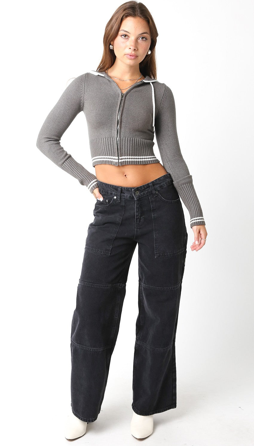 Emilie Grey Hooded Zip Up Sweater