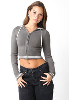 Emilie Grey Hooded Zip Up Sweater