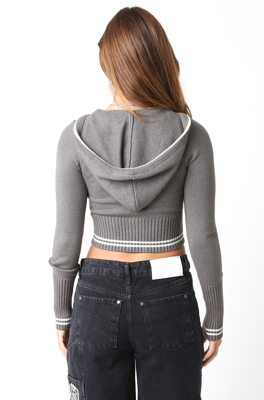 Emilie Grey Hooded Zip Up Sweater Back View