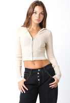 Emilie Khaki Hooded Zip Up Sweater