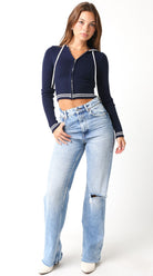 Emilie Navy Hooded Zip Up Sweater
