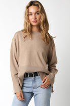 Jodie Taupe Oversized Crew Neck Pullover