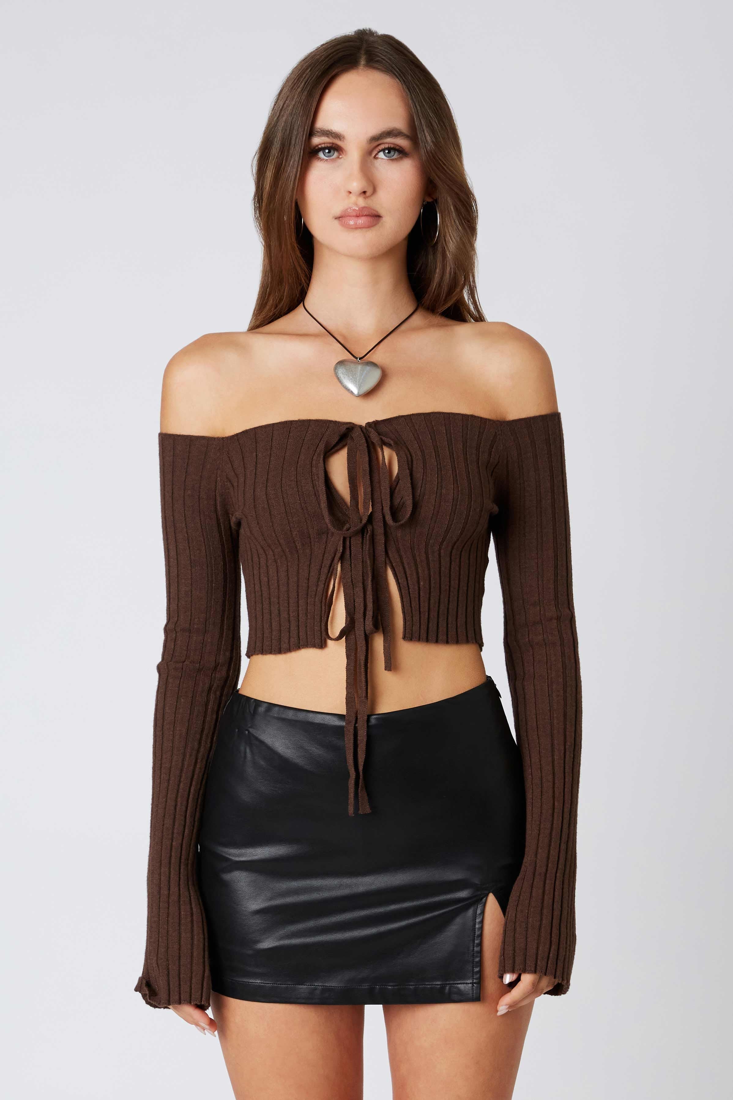 Julianne Brown Ribbed Knit Top