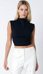 Lorelai Black Mock Neck Crop Top