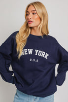  Navy Embroidered Oversized Sweatshirt