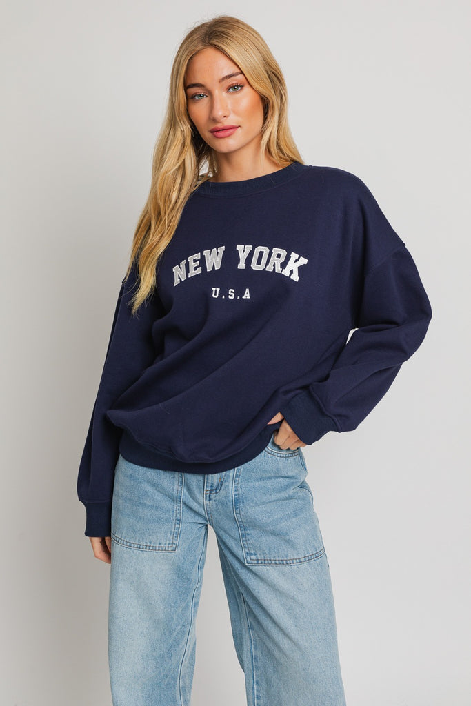 New York Navy Embroidered Oversized Sweatshirt