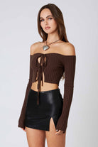  Ribbed Knit Top - Brown