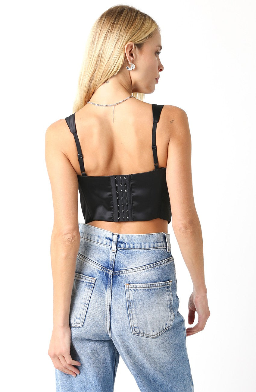 Rima Black Satin Corset Top - Back