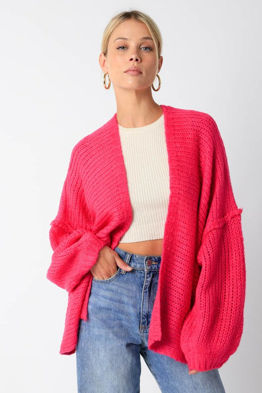 Pink Puff Sleeve Cardigan