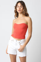 Taylor Tangerine Ribbed Knit Tube Top