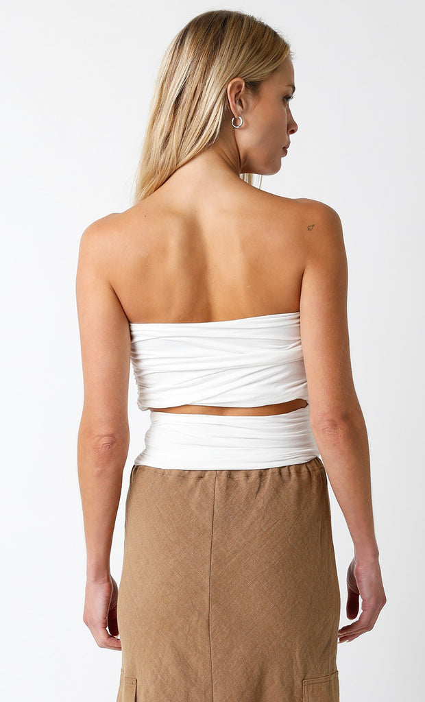  White Cutout Waist Tube Top - Back