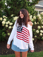 USA White Crochet Flag Sweater - Outfit View