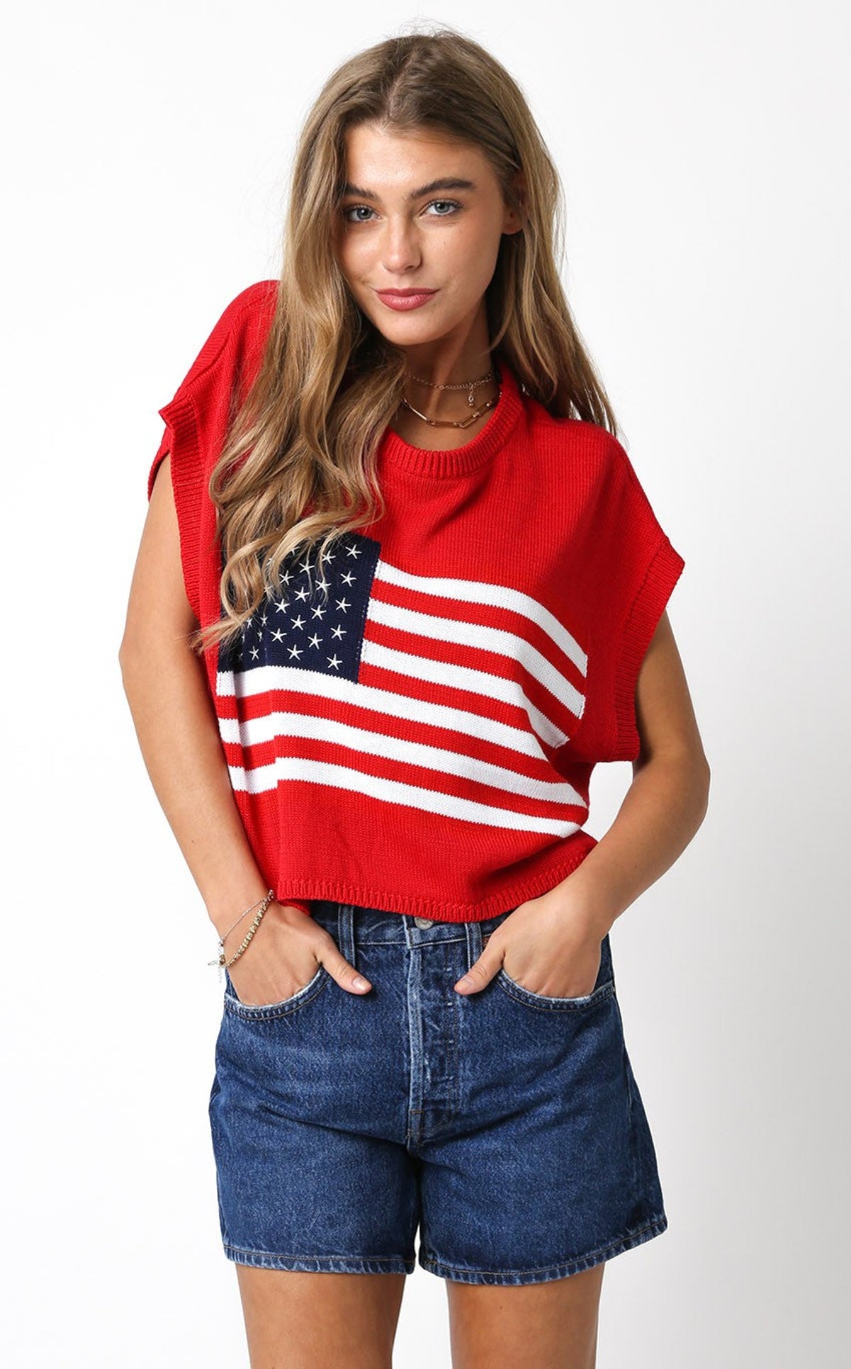 Red American Flag Sweater Top front