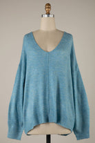 Andrea Blue V-Neck Sweater - Front View