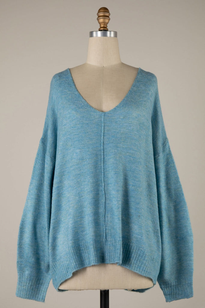 Andrea Blue V-Neck Sweater - Front View