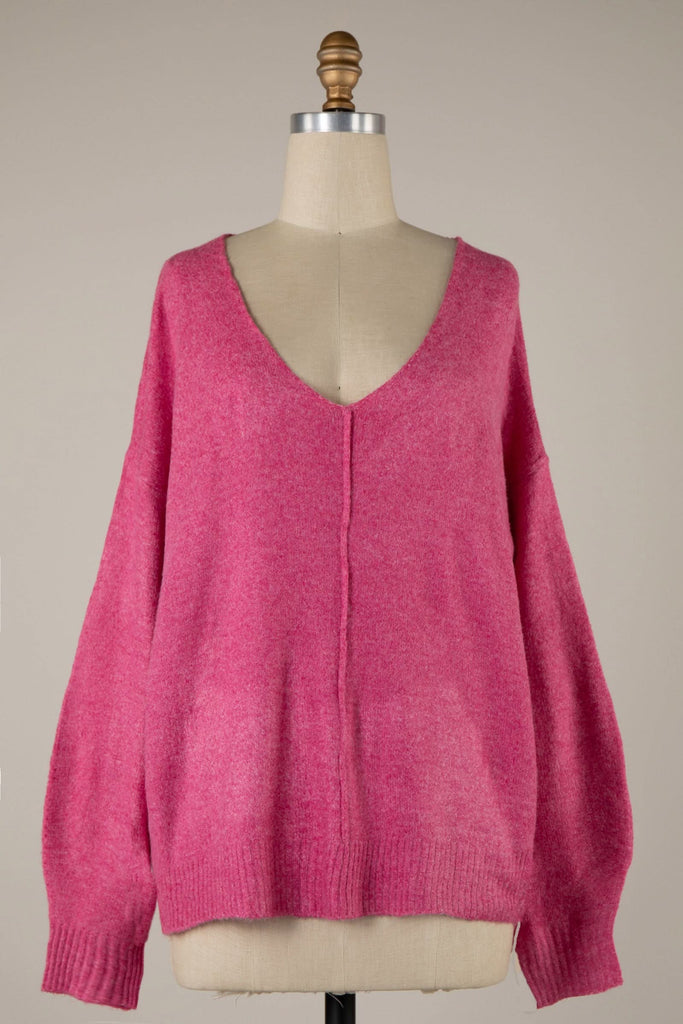 Andrea Pink V-Neck Sweater - Front View