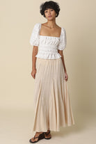 Lightweight beige boho maxi skirt with relaxed flowy fit