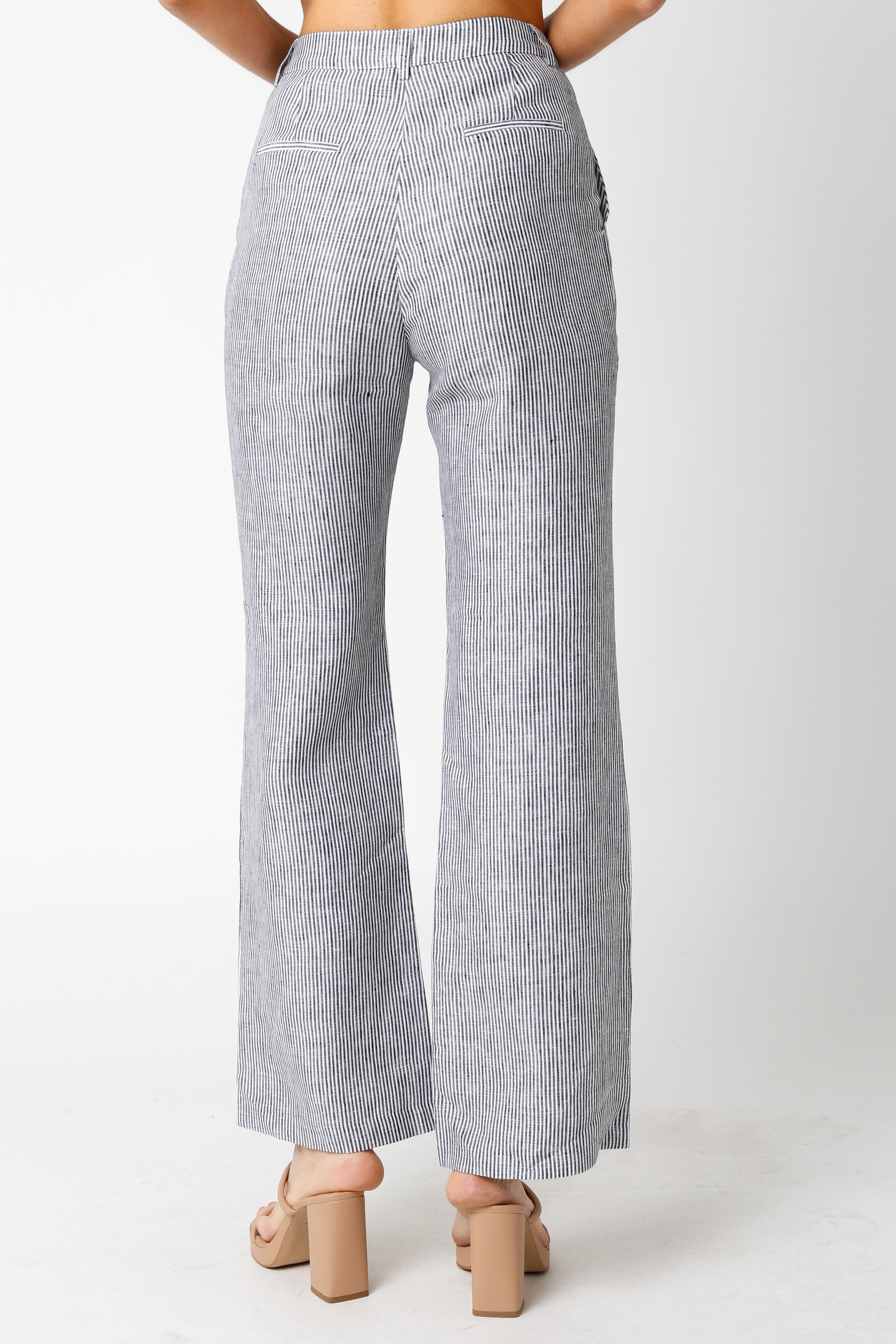 Black and White Striped Linen Pants