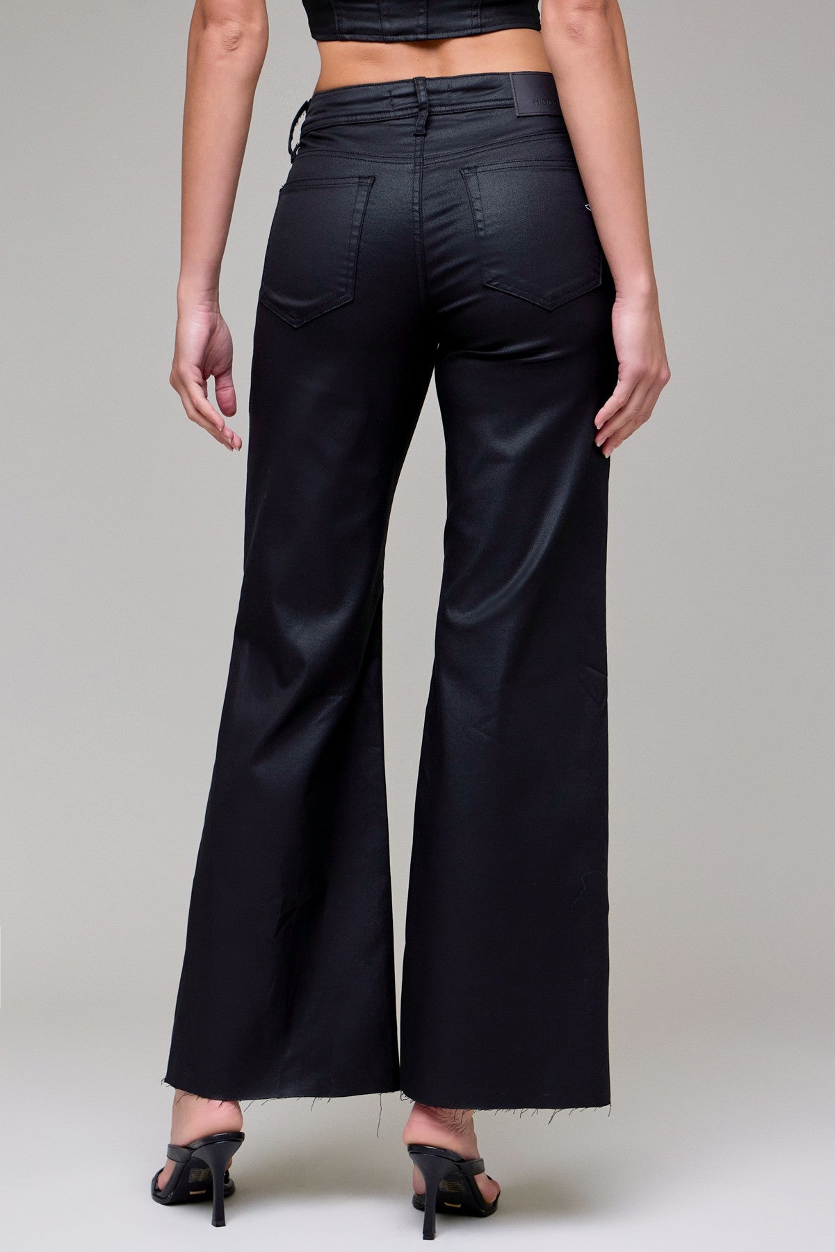 Camille Black Coated Wide Leg Jeans - Back View