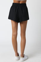 Black Linen Elastic Waist Shorts