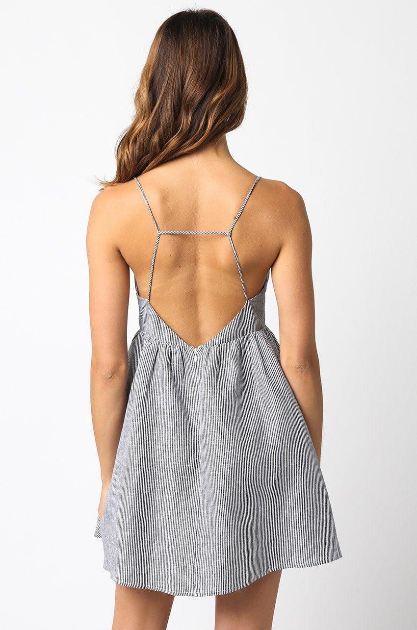 blue dress for baby girl Black Striped Linen Babydoll Dress