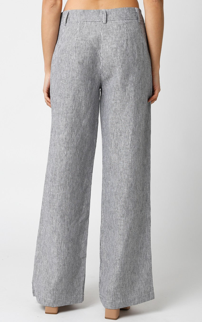 Black Striped Low Rise Linen Pants