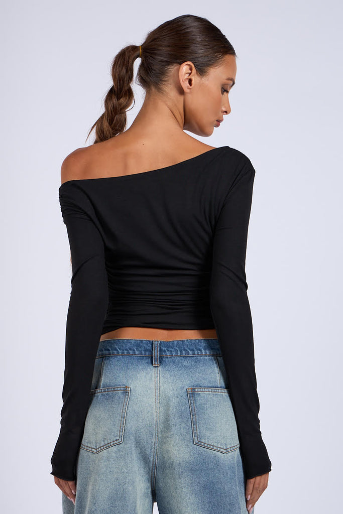 Black Long Sleeve Crop Top 