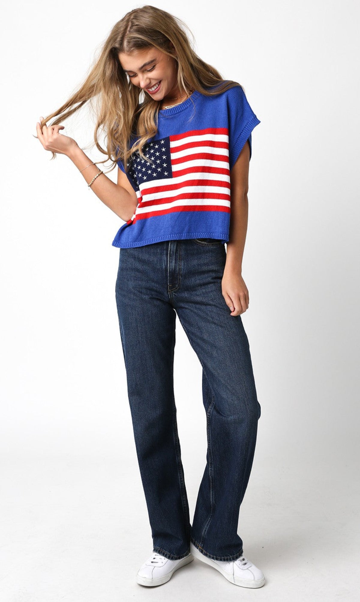Blue American Flag Sweater Top outfit view