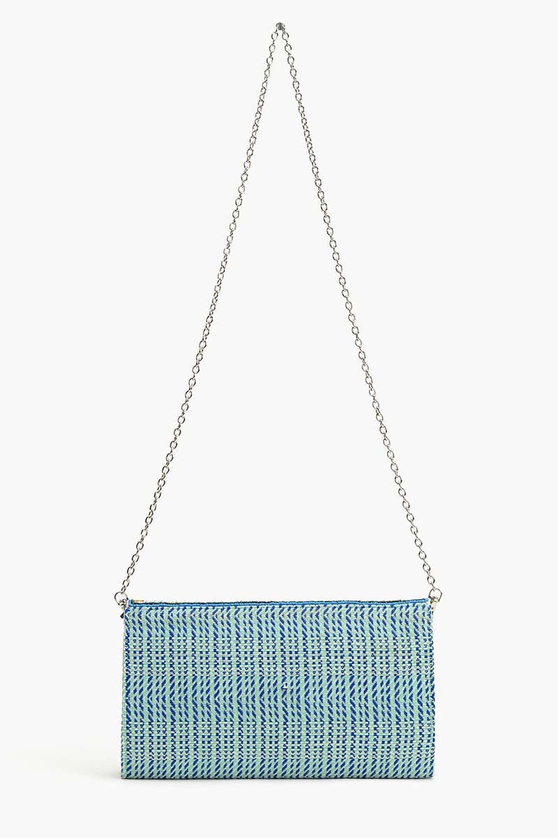 Back view blue embellished clutch