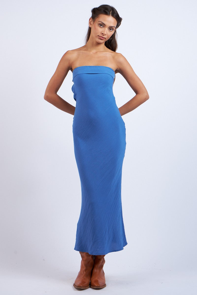 Blue Strapless Cowl Back Maxi Dress | Cabana Club Boutique Large / Blue Blue Strapless Cowl Back Maxi Dress | Cabana Club Boutique Large / Blue