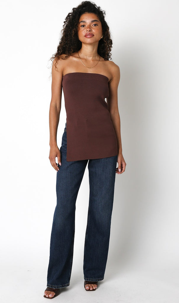 Brown Long Strapless Top