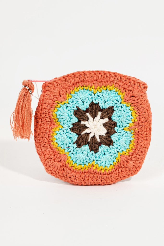 Coral Crochet Knit Flower Coin Purse