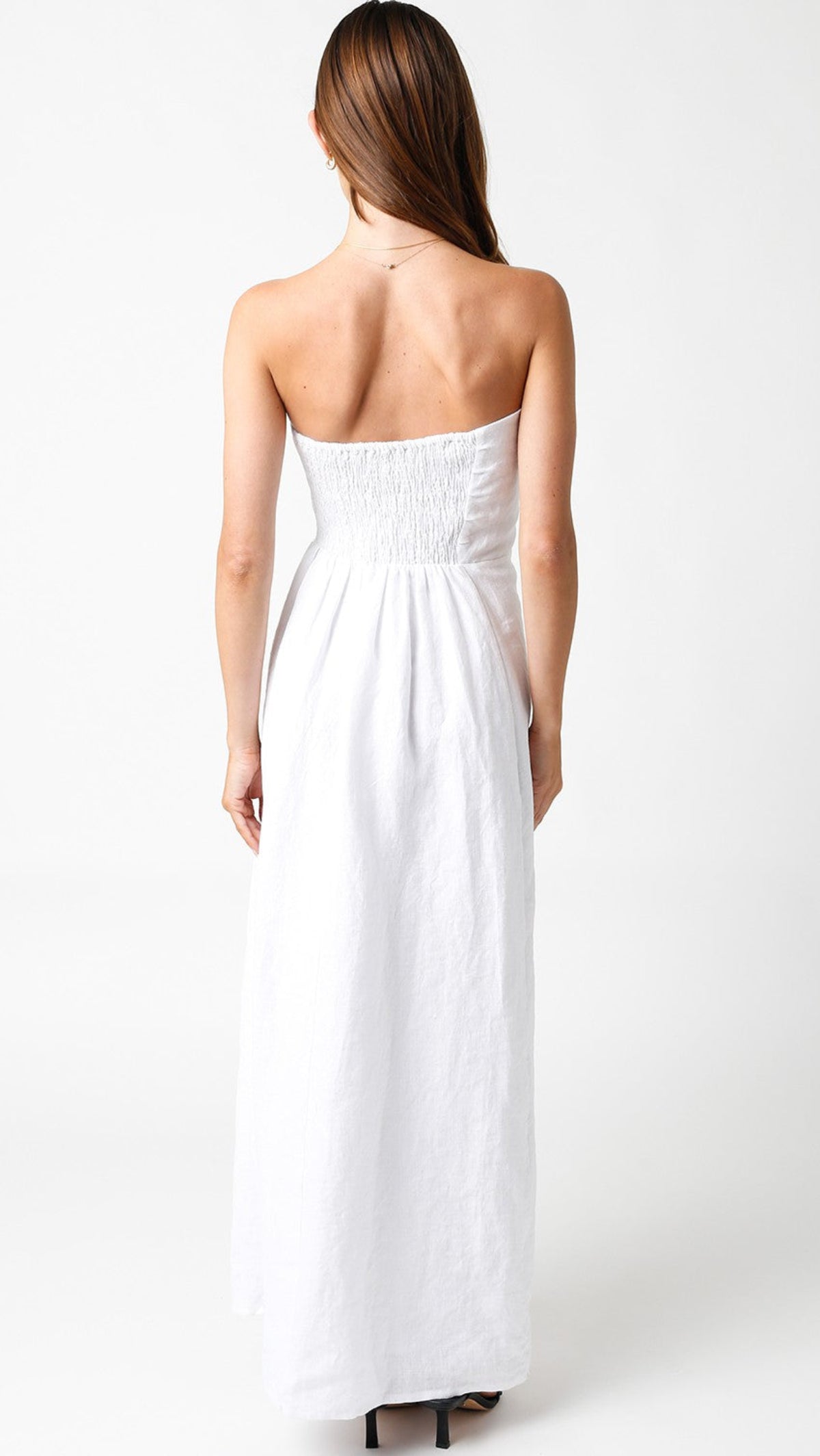 Corfu White Linen Strapless Maxi Dress back view